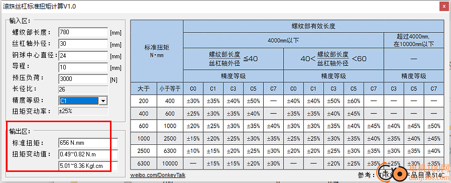 滾珠絲杠扭矩計算工具