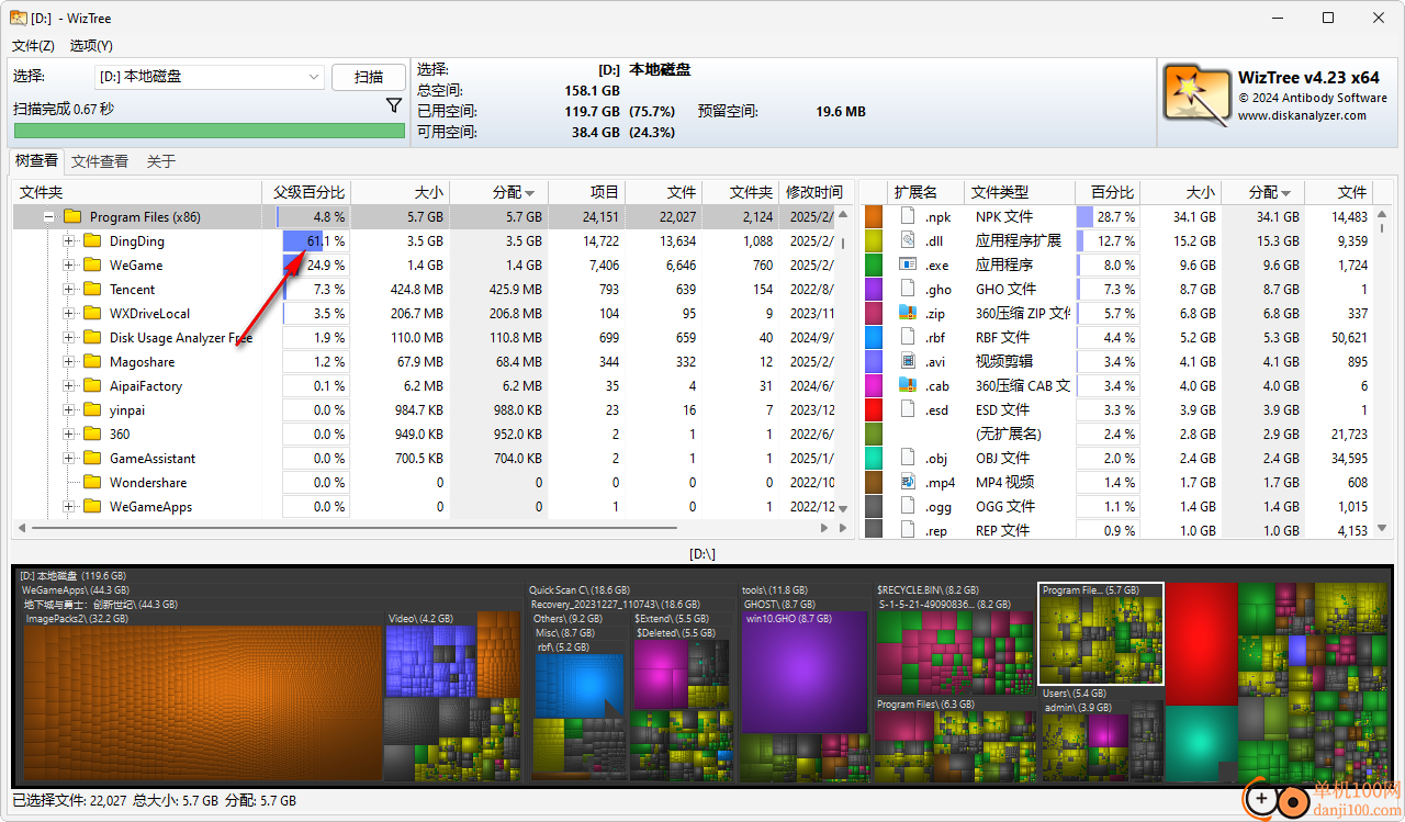 wiztree(磁盤文件大小分析器)